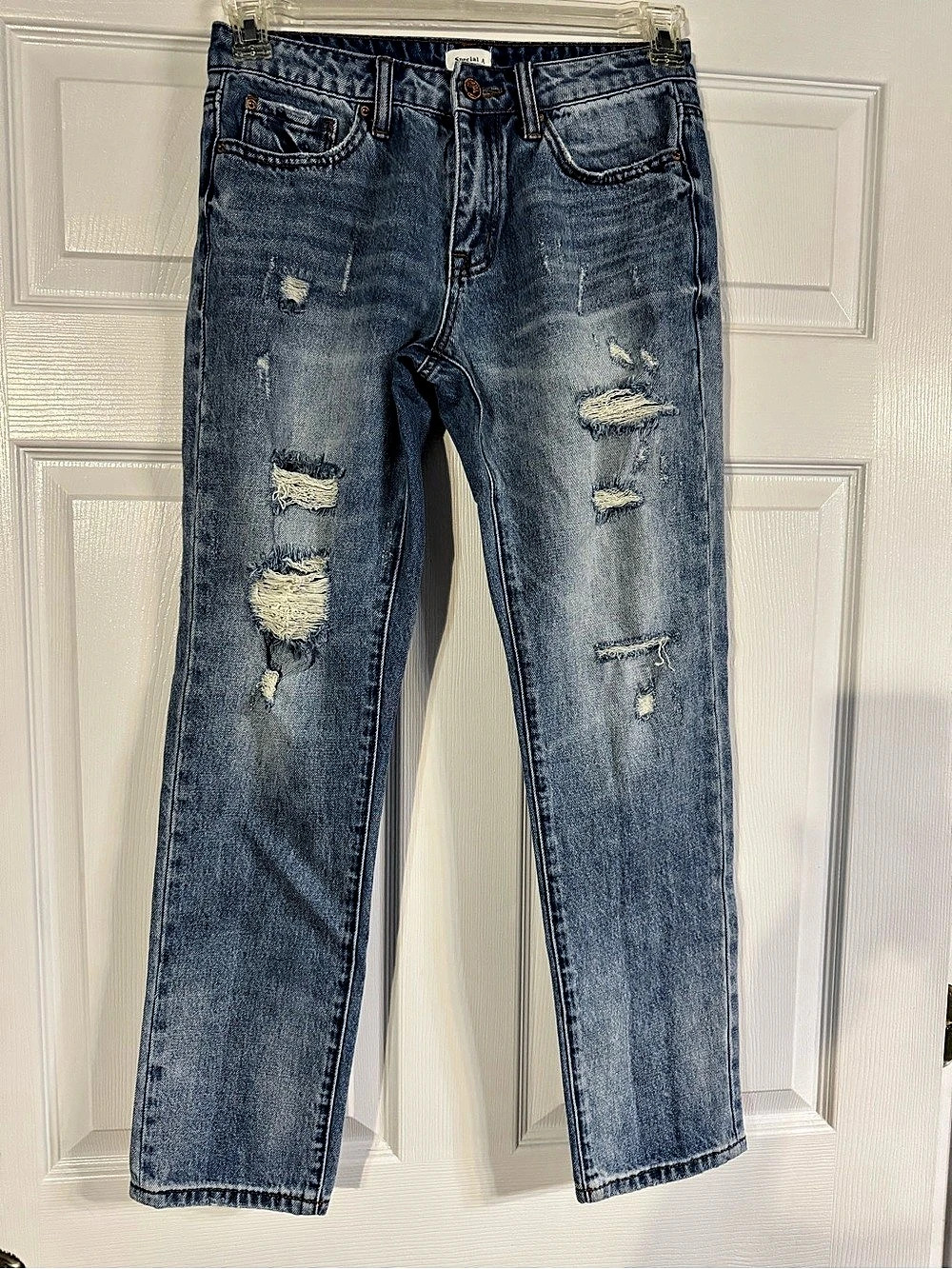 Special A Distressed Straight Leg Blue Jeans